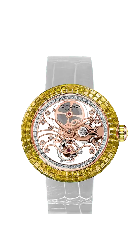 Jacob & Co Brilliant Skeleton Baguette - Rose Gold - Yellow Sapphires