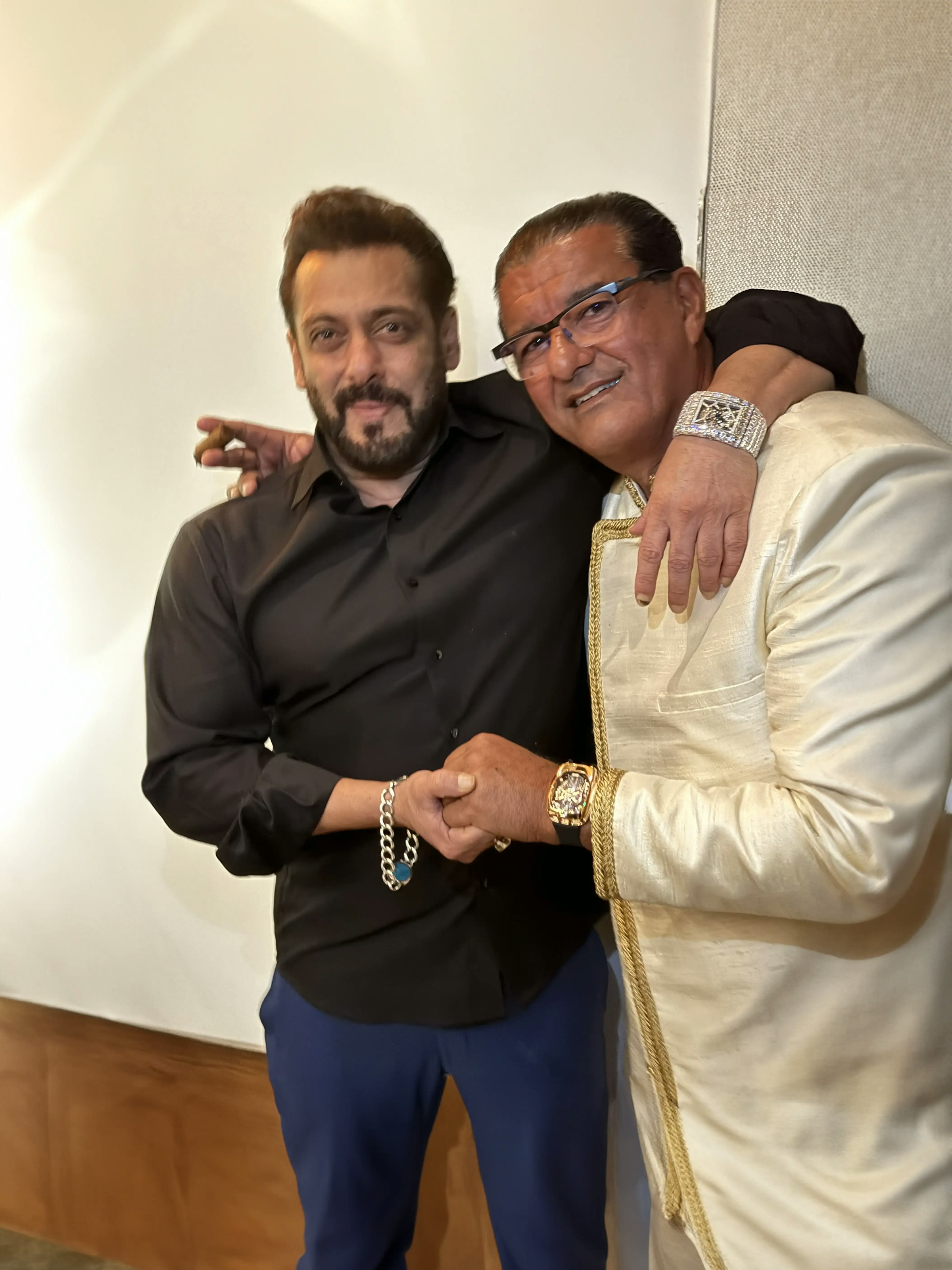 jacob arabo and salman khan smile together for a photo. on salman khan's left wrist is the billionaire watch, while jacob wears the bugatti chiron tourbillon watch.