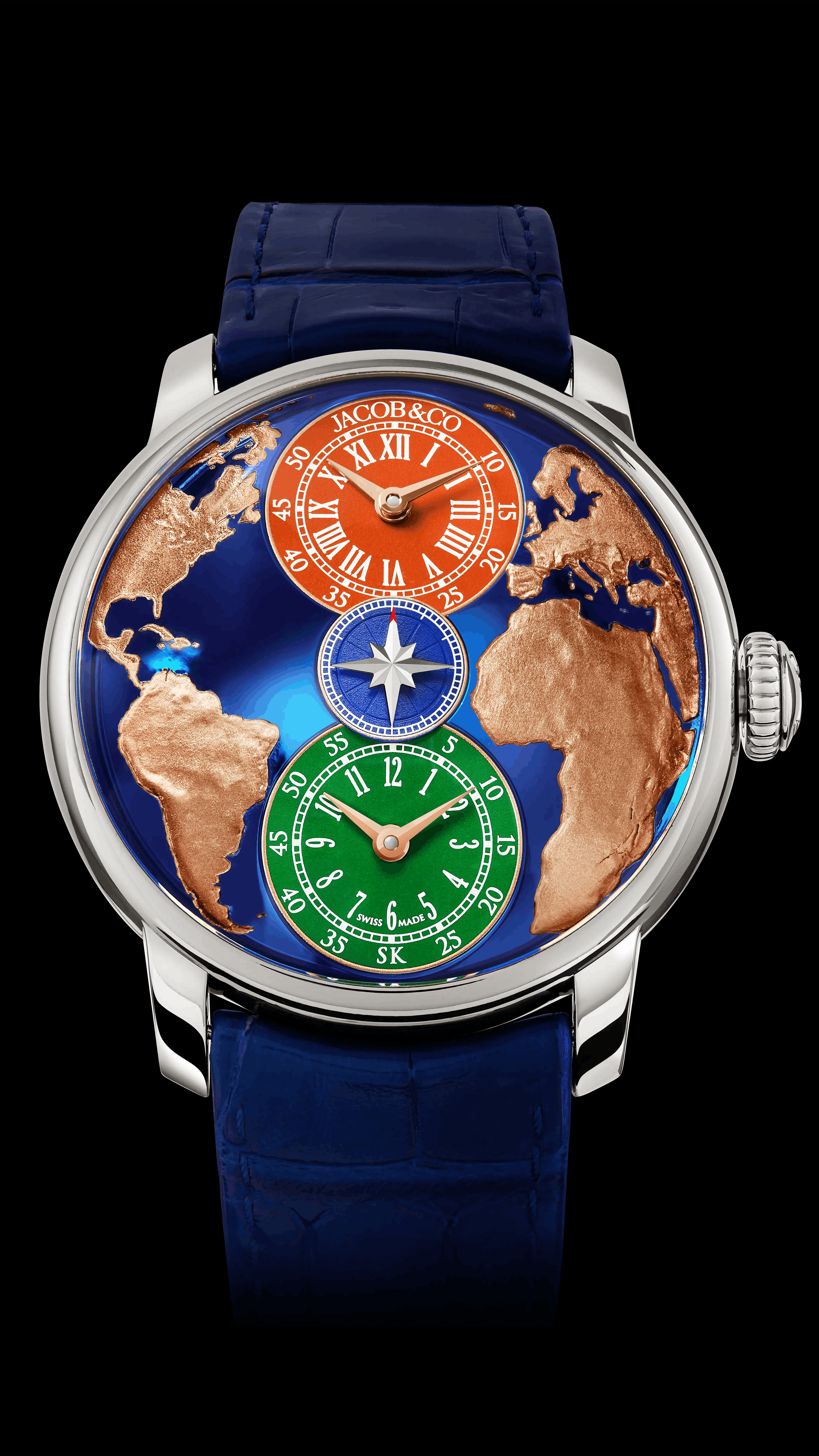 the salman khan dual time zone watch, facing the viewer.