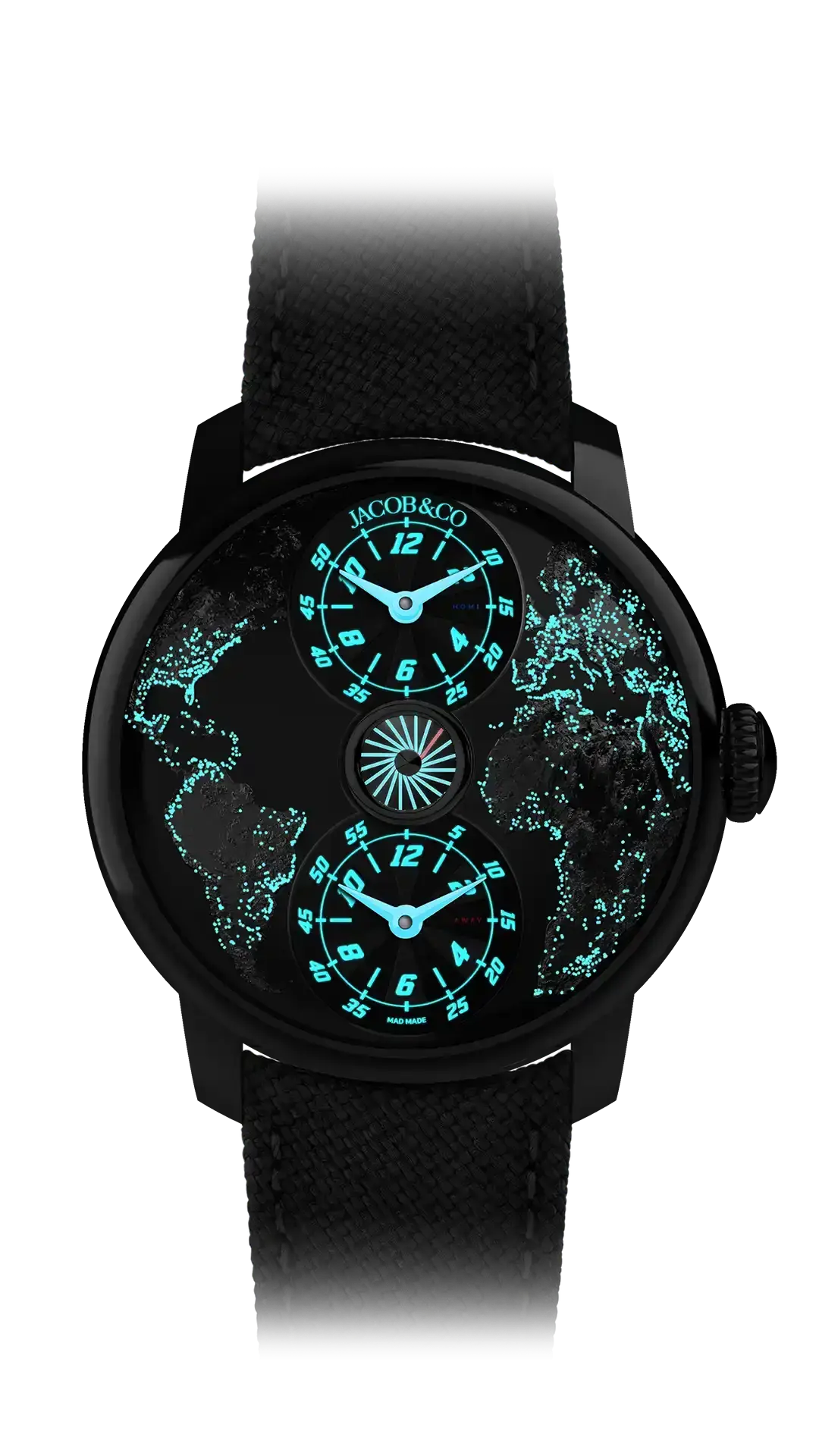 the mad Paris Dual Time Zone watch, by night.