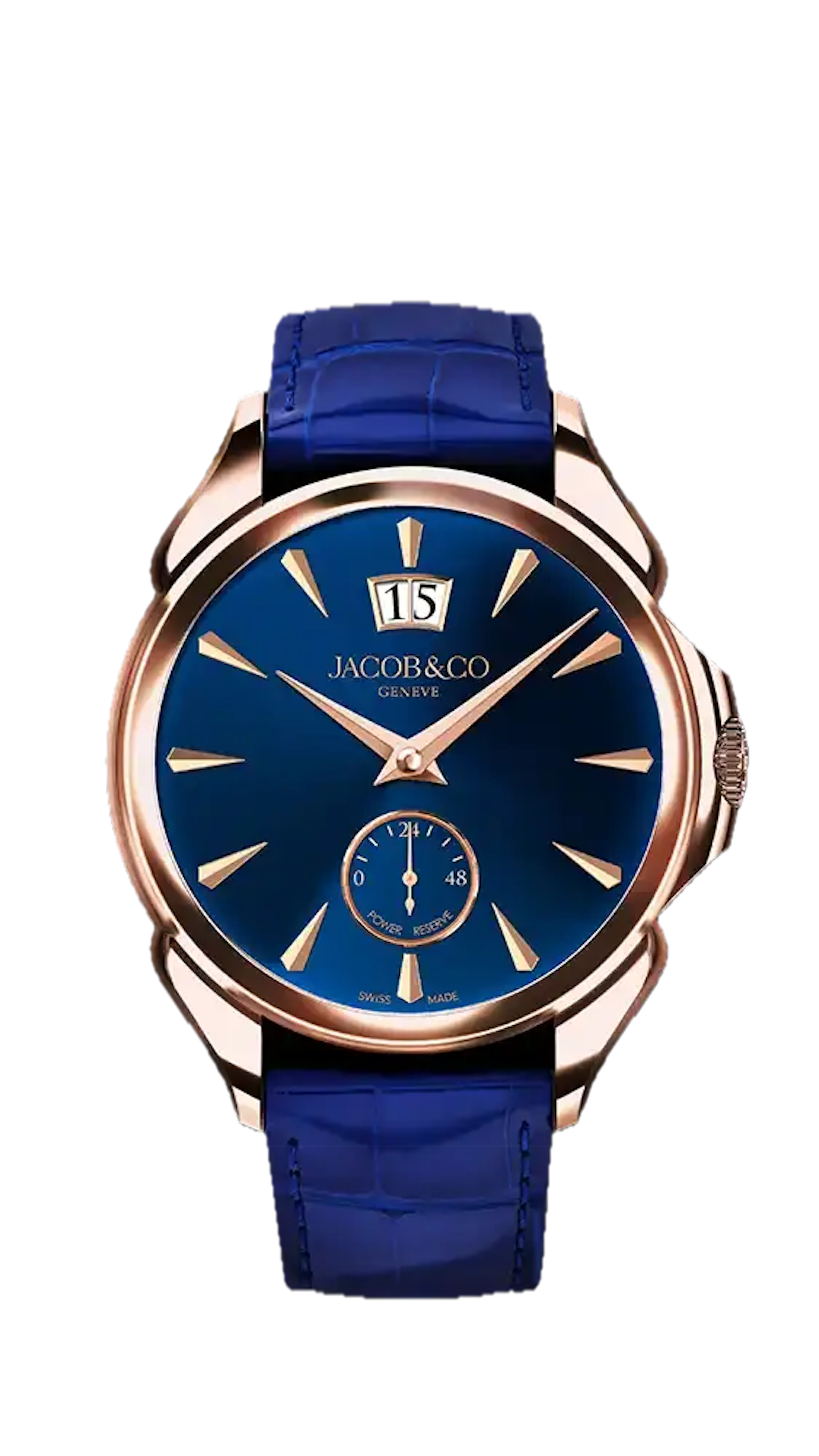 The blue pvd Palatial Classic in 18k rose gold, with 5n markers
