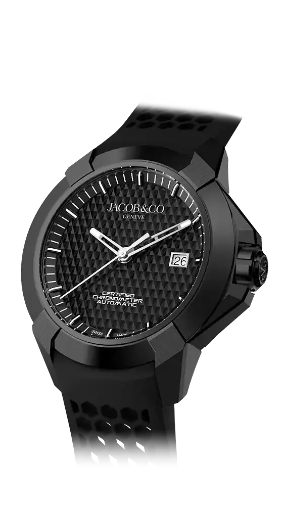 the epic x sport, in black steel, featuring an black dial