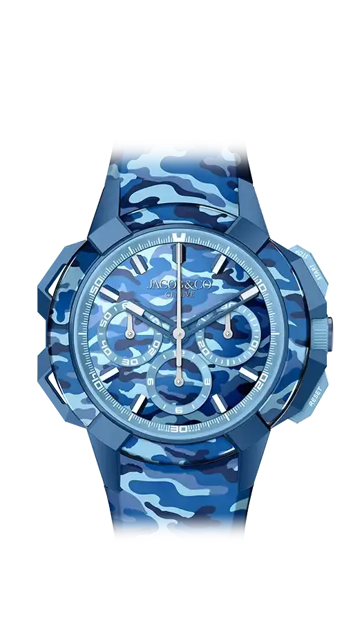 the epic x chrono with a blue camo dial