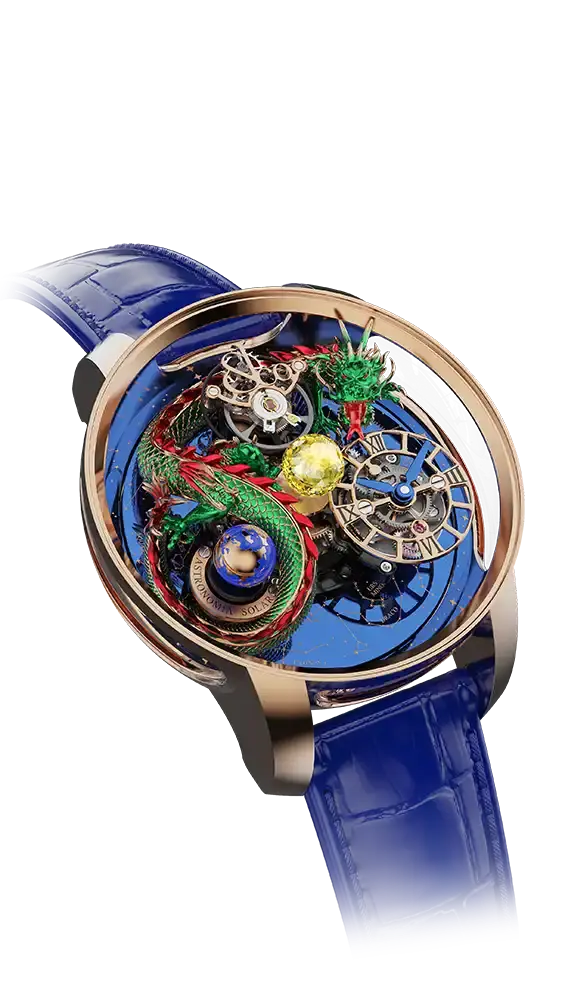 the astronomia solar dragon - a green dragon sits atop a blue platform base