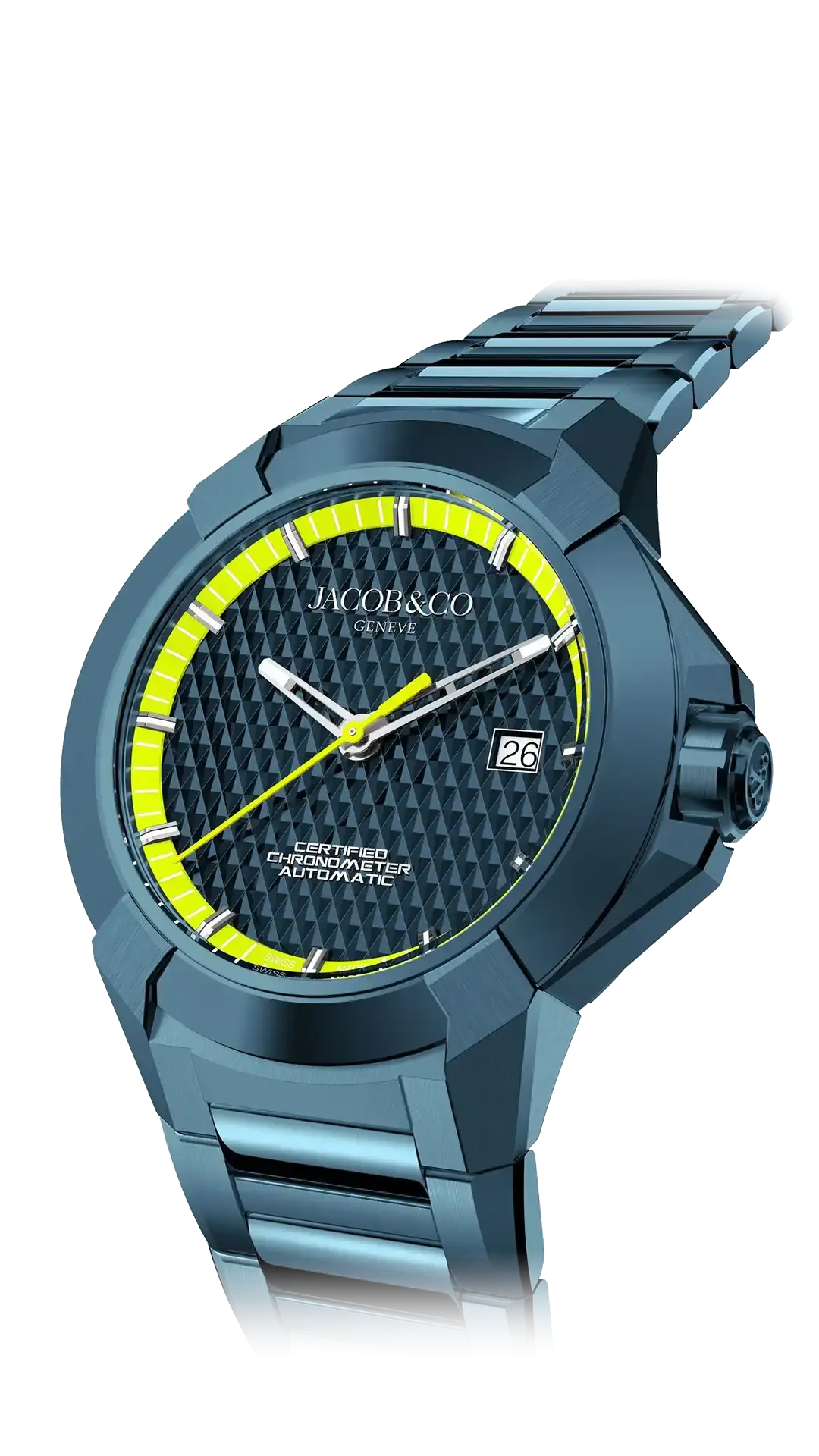 The Epic X Sport in Blue PVD Steel & Neon Yellow wit Metal Bracelet