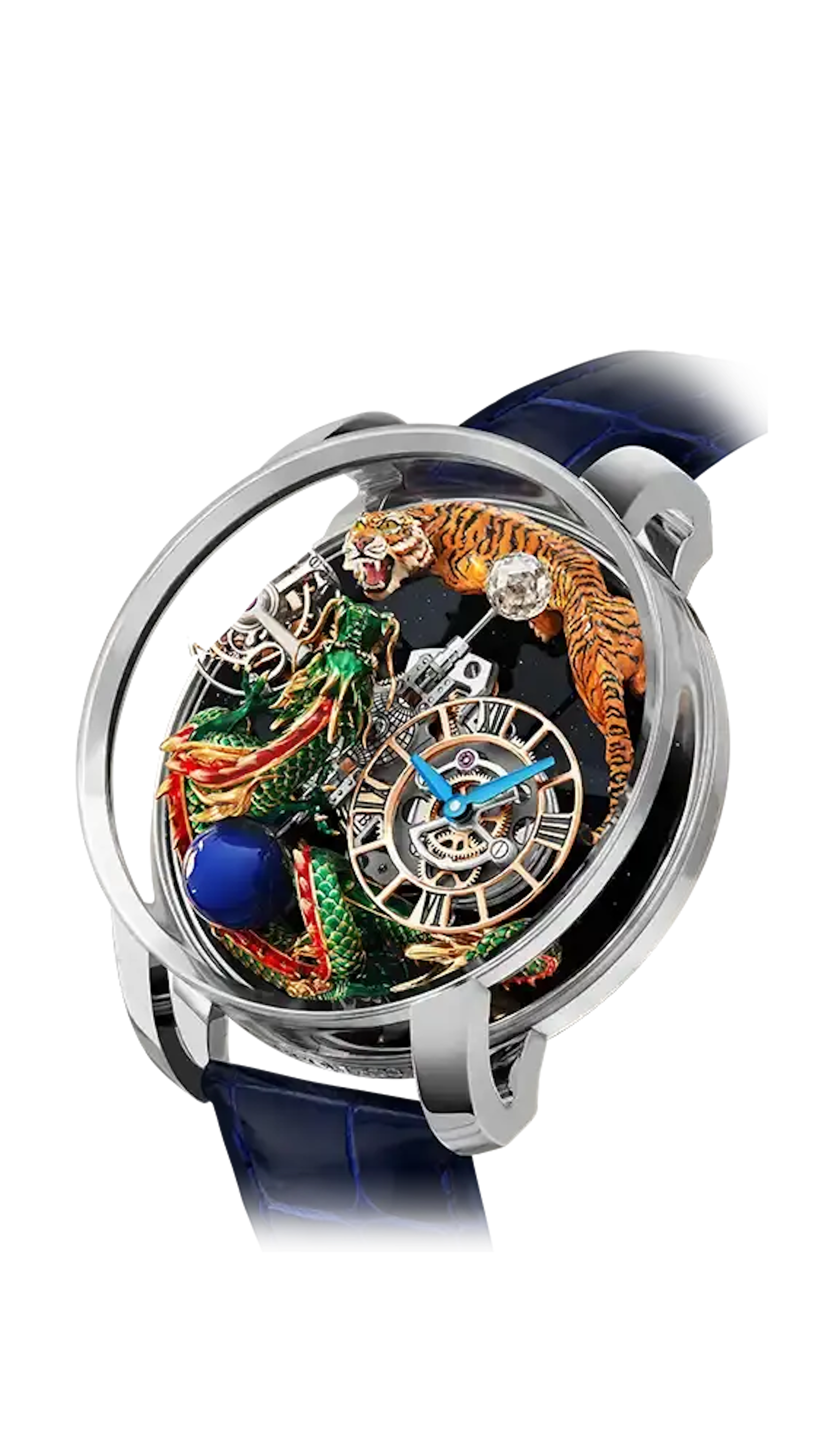 The white gold Astronomia Art with 3D Tiger and Dragon sculpture