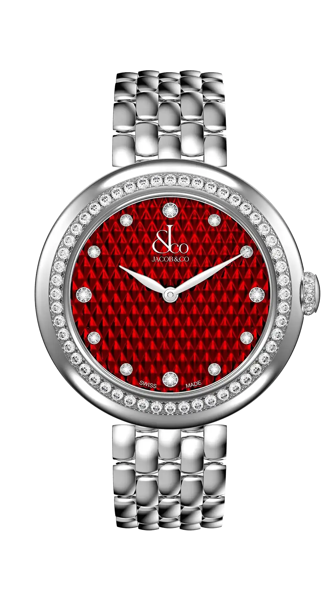 Jacob & Co Brilliant - Stainless Steel with Red Pyramid Dial (Bracelet)