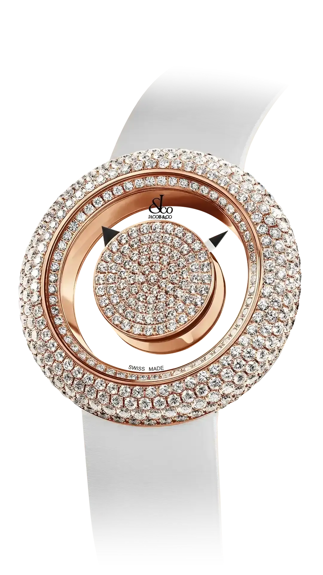 The 44-millimeter rose gold Brilliant Mystery Pave Diamonds, with a diamond-set dial and bezel