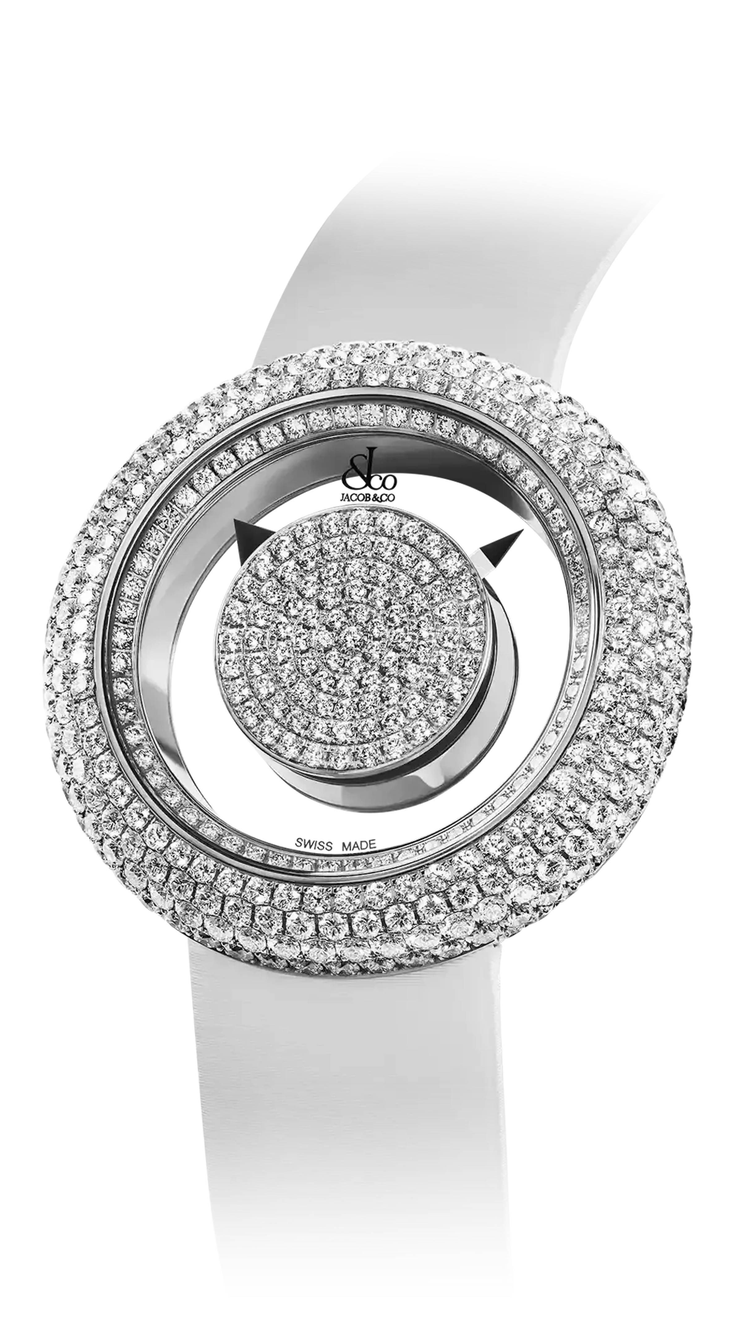 The 44-millimeter white gold Brilliant Mystery Pave Diamonds, with a diamond-set dial and bezel