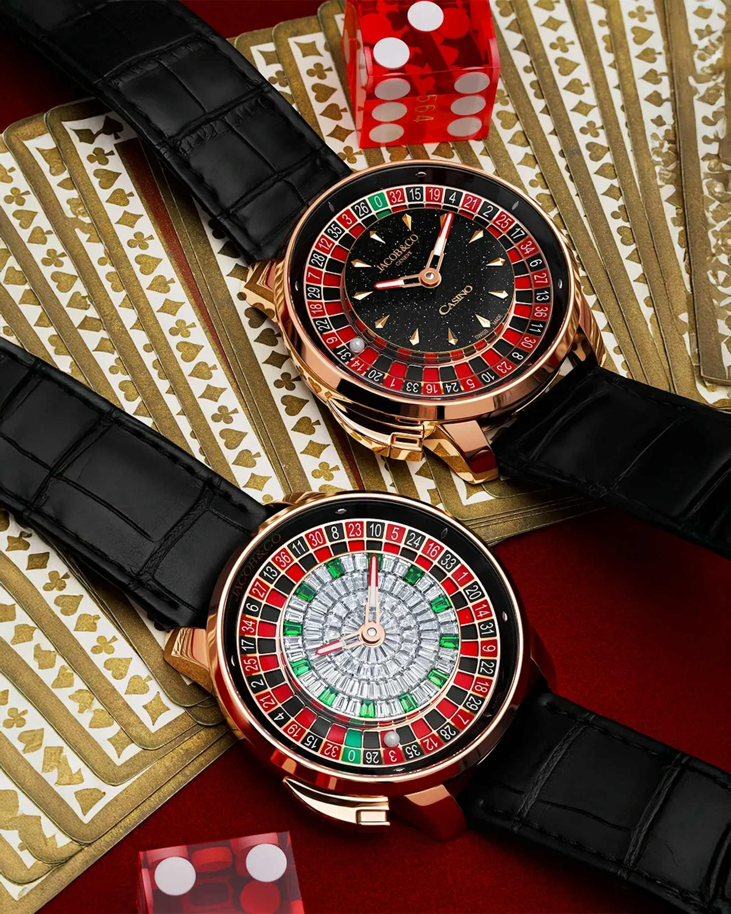 two casino tourbillon watches laid on a flat surface