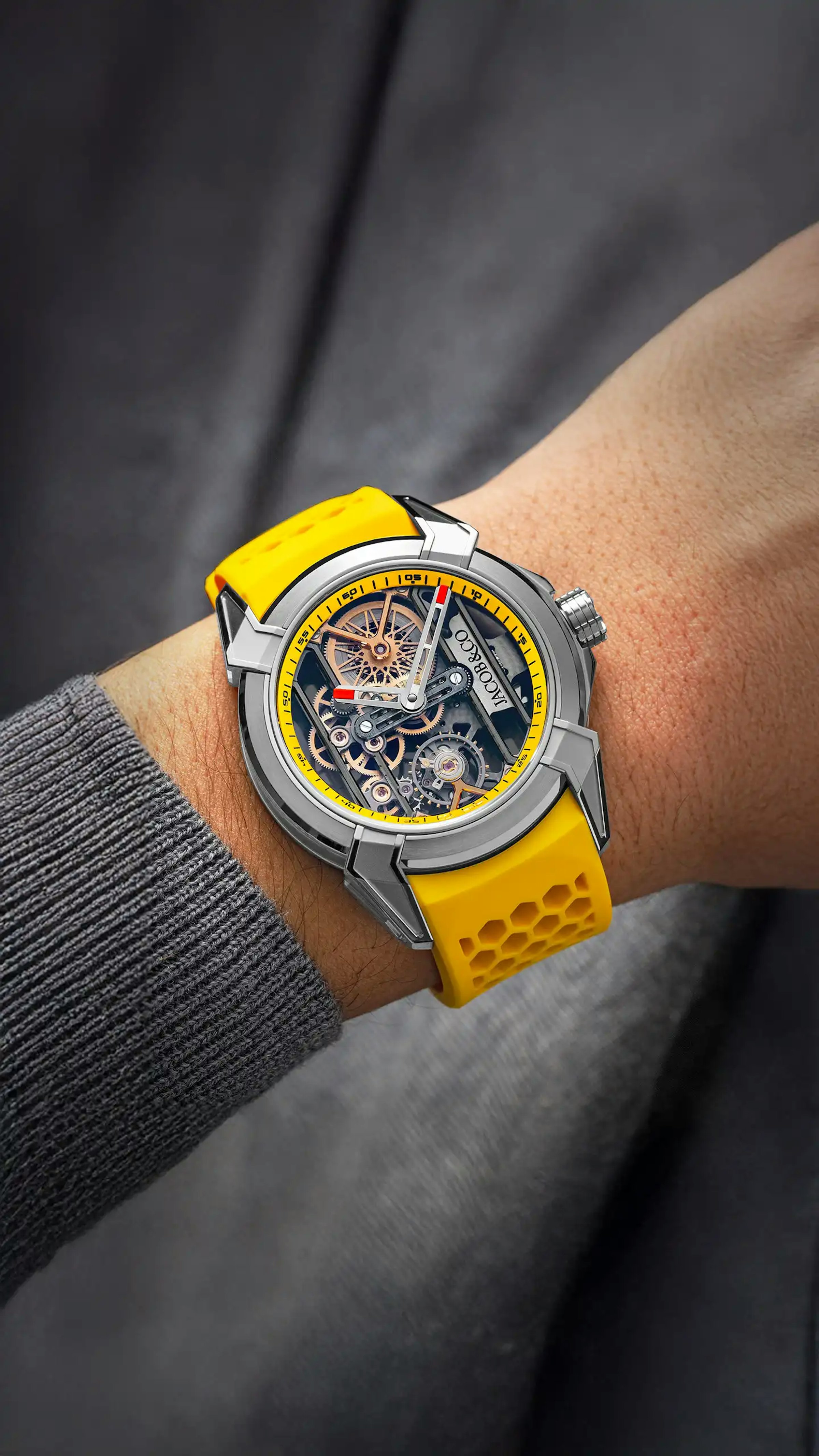 the yellow epic x bridges, worn on the left wrist