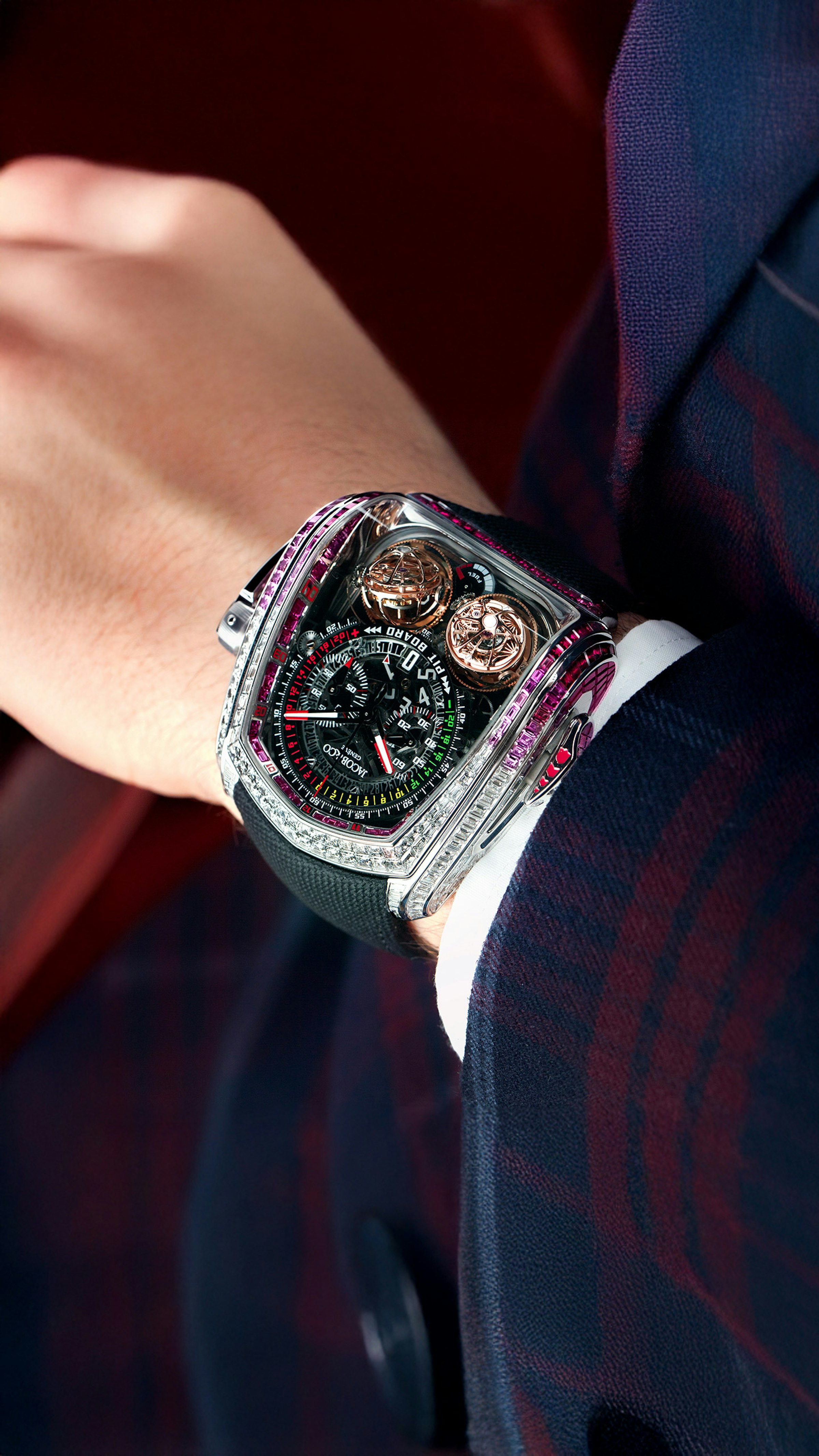 the twin turbo furious baguette in white gold, worn on the left wrist