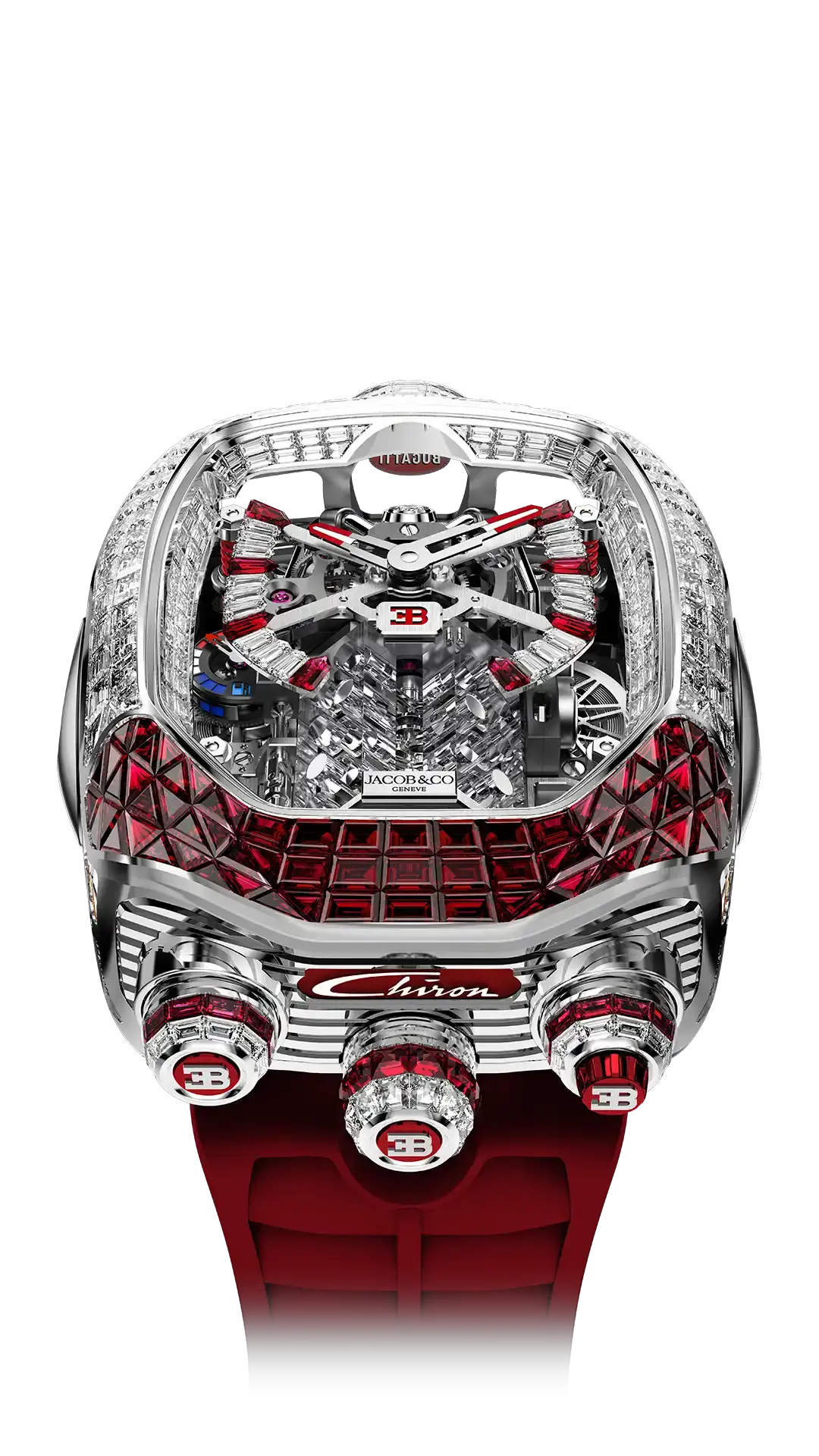 Jacob & Co Bugatti Chiron Tourbillon Baguette - White Gold (Diamonds & Rubies)
