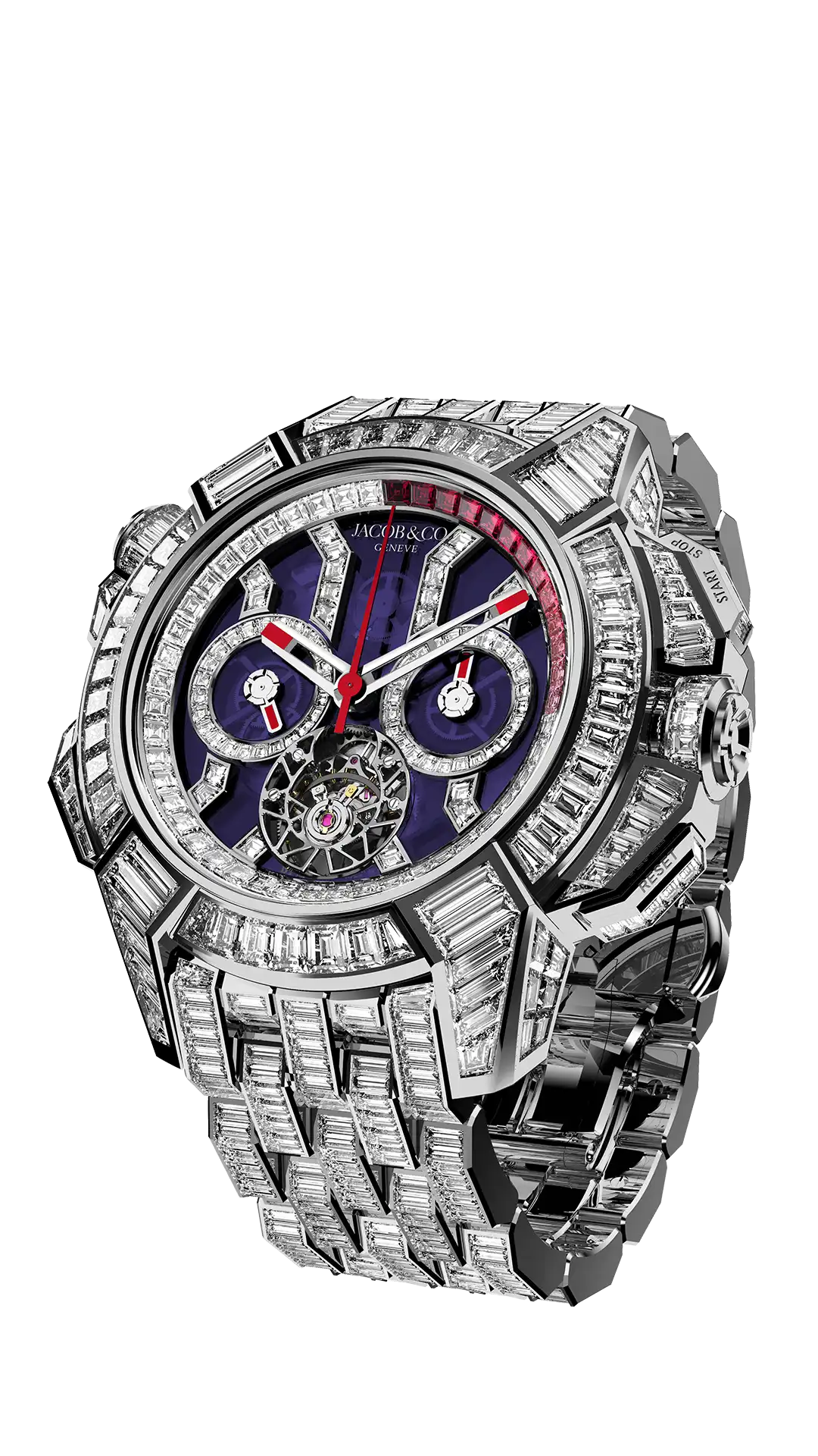 Jacob & Co Epic X Chrono Tourbillon Baguette - Blue Crystal Bracelet
