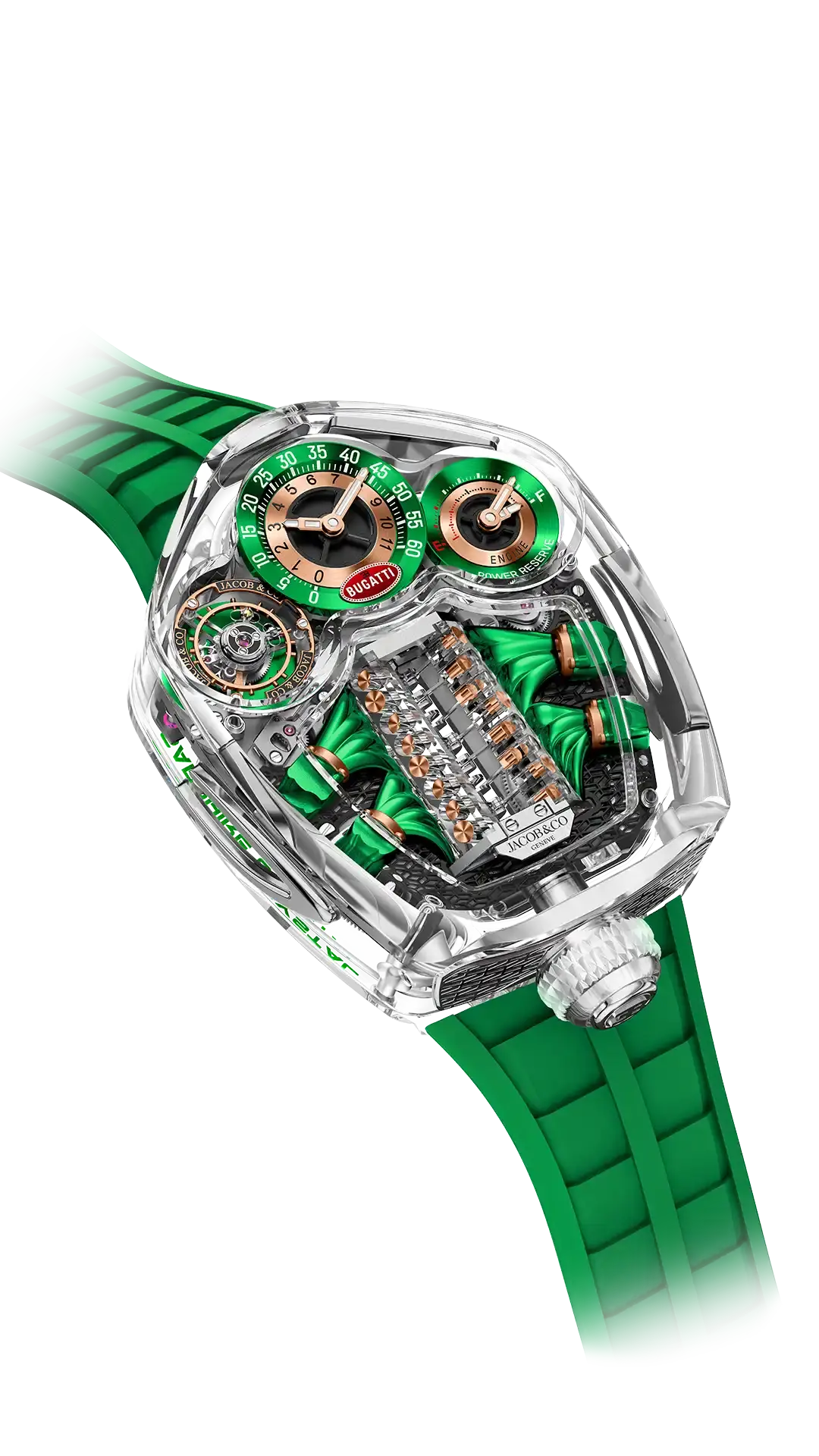Jacob & Co Bugatti Tourbillon Sapphire Crystal - Clear / Green