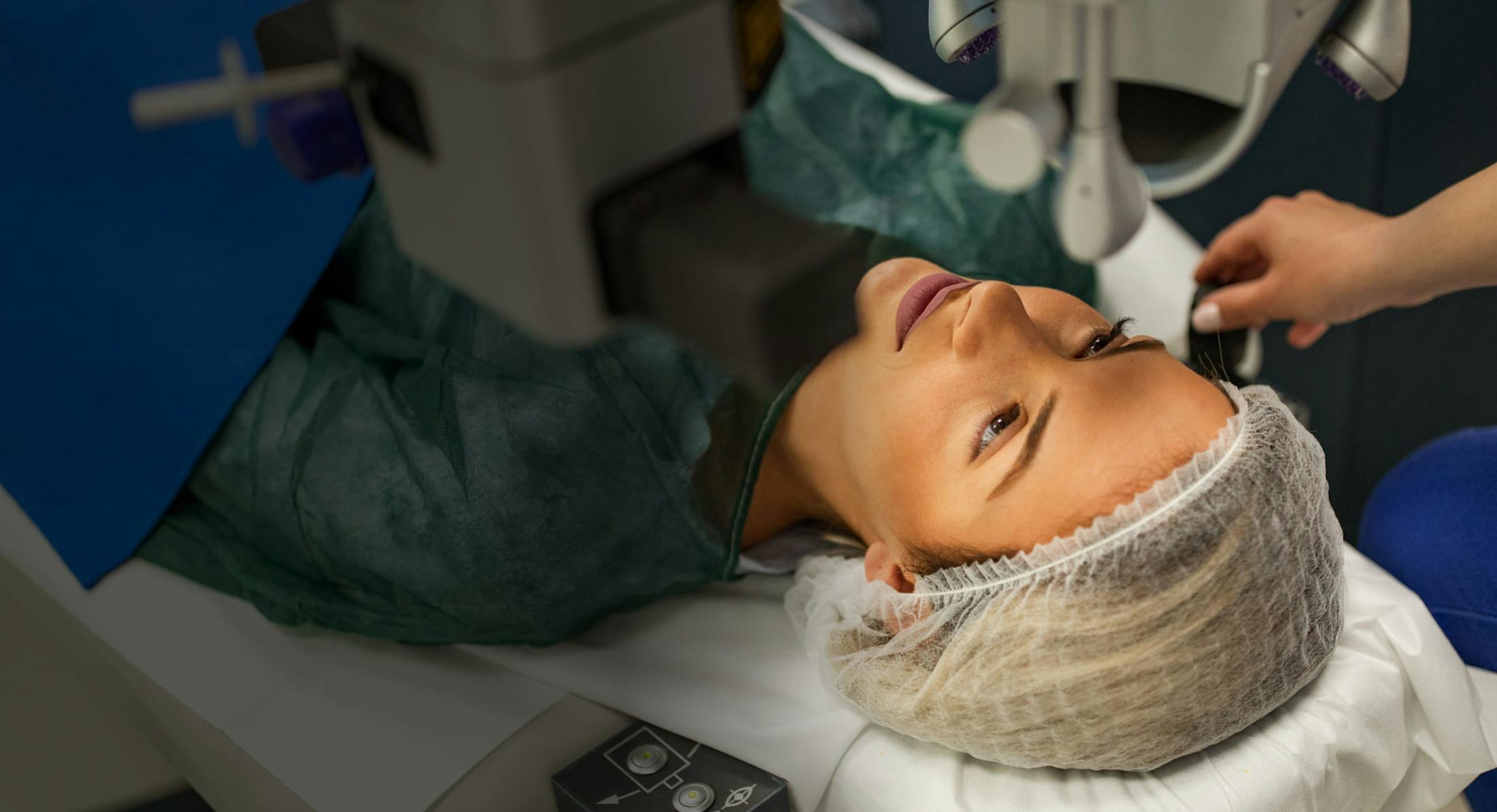 Female patient preparing for an eye treatment