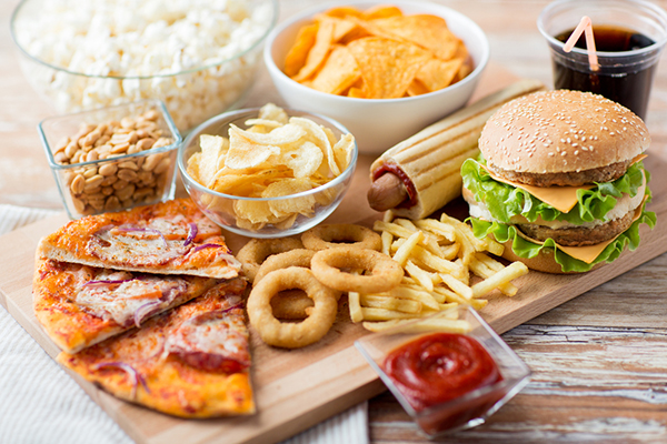 Fast food on a cutting board