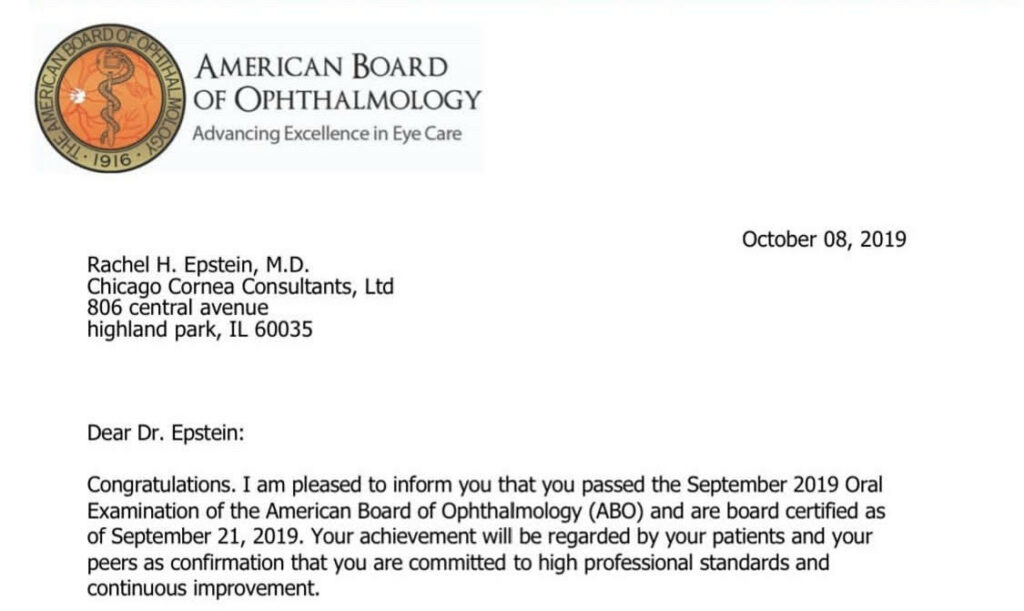 Dr. Rachel Epstein Board of Ophthalmology Certification