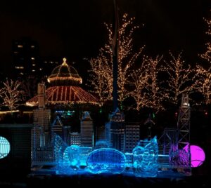 lincoln park zoo with holiday lights in chicago 