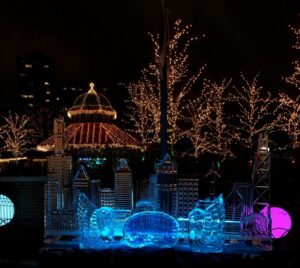 lincoln park zoo with holiday lights in chicago 