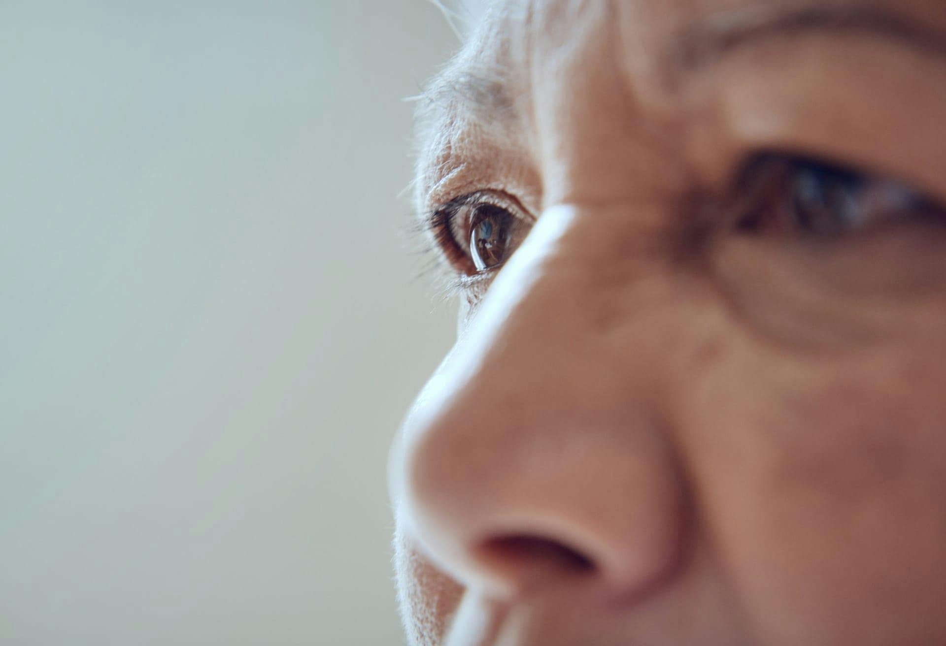 Close up image of older person's eyes and nose