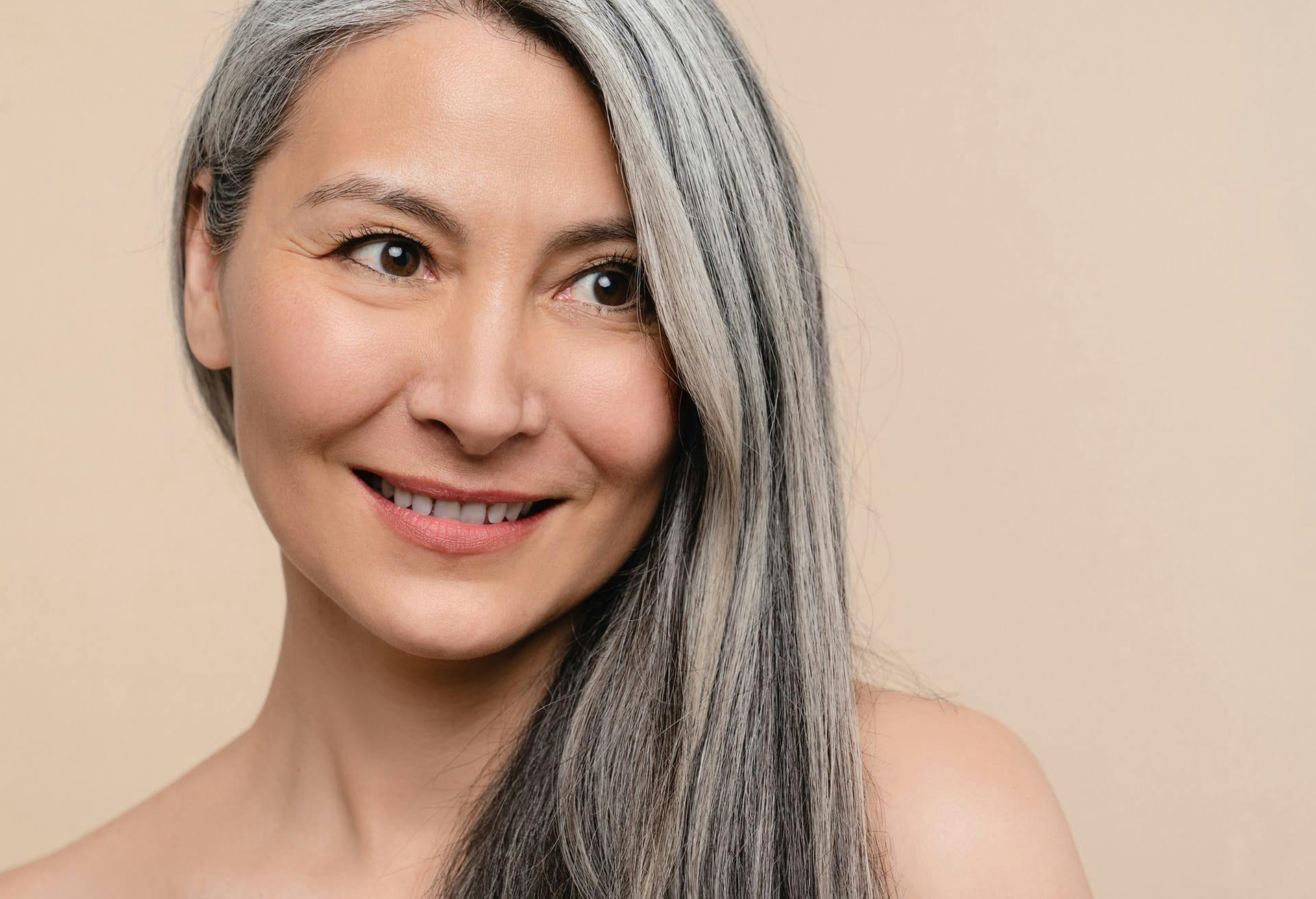 woman with long grey hair