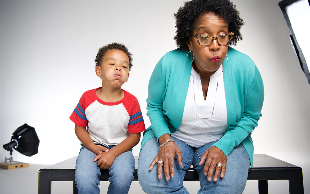 A mom and a child breathing.
