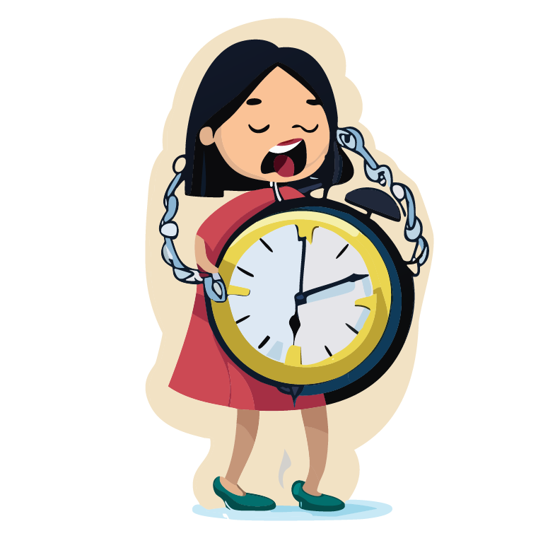 Image of a person chained to a clock