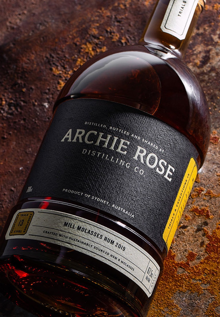 archie-rose-mill-molasses-rum-overhead-shot-of-front-label