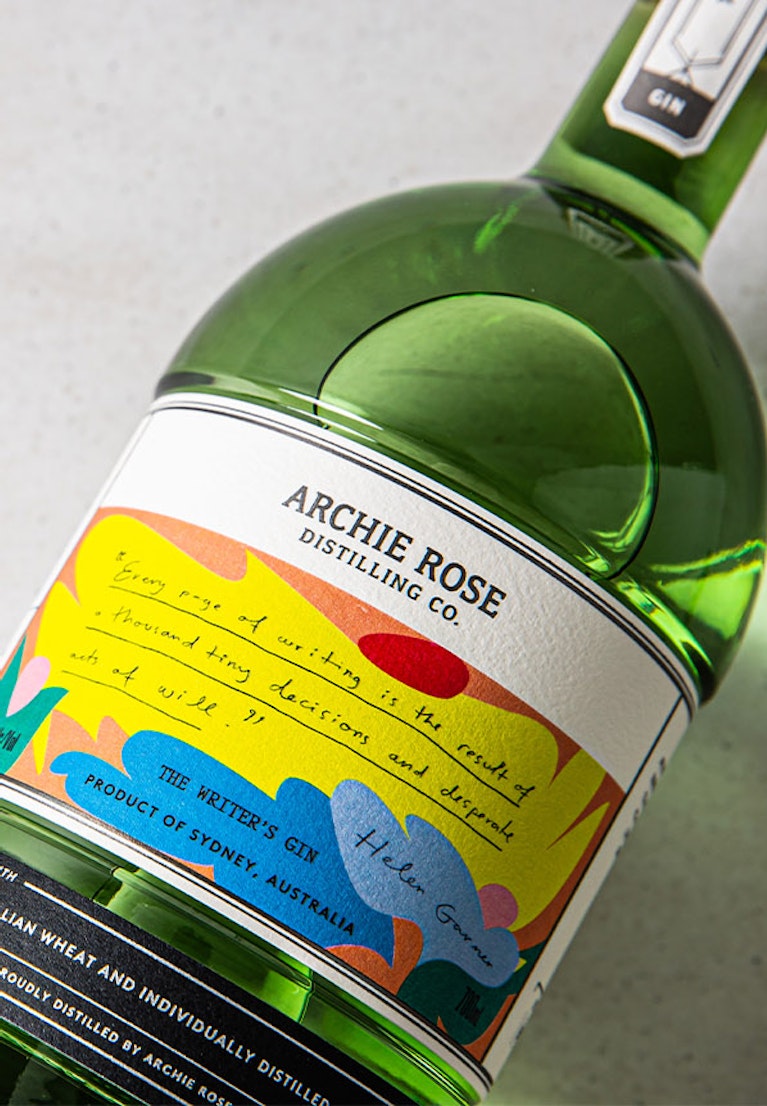 Overhead-view-of-front-of-Archie-Rose-The-Writer's-Gin-bottle
