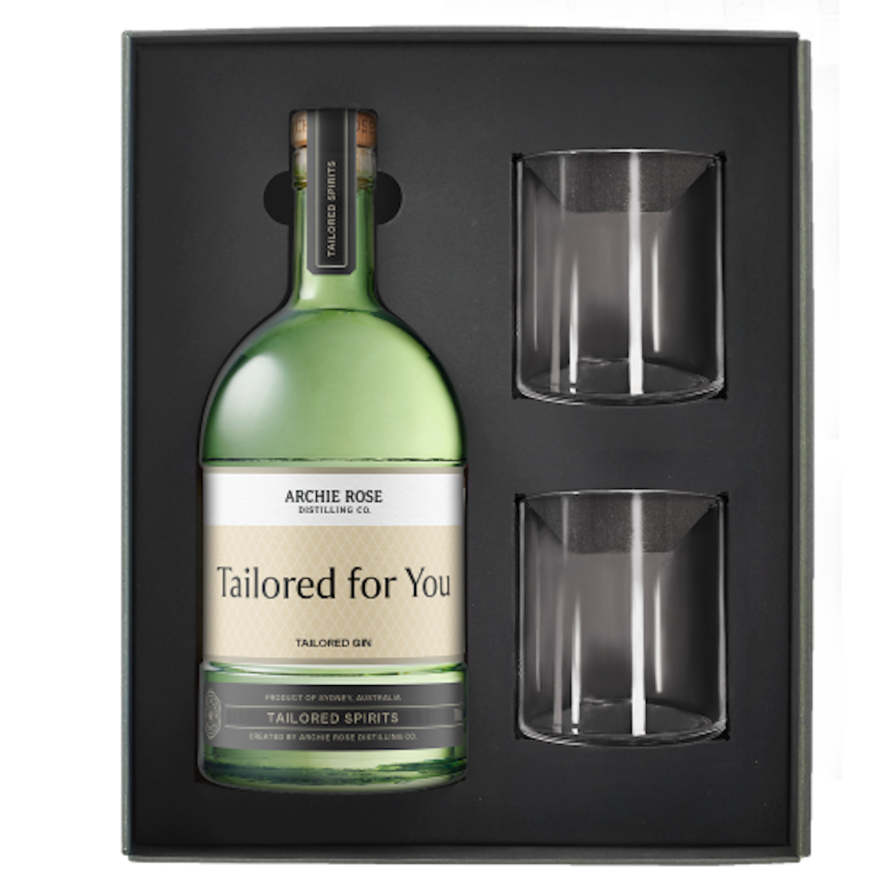 Tailored Gin Gift Box + 2 Rocks Glassware