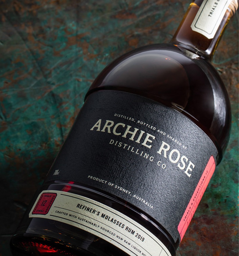 archie-rose-refiners-molasses-rum-overhead-shot-label-front-closeup