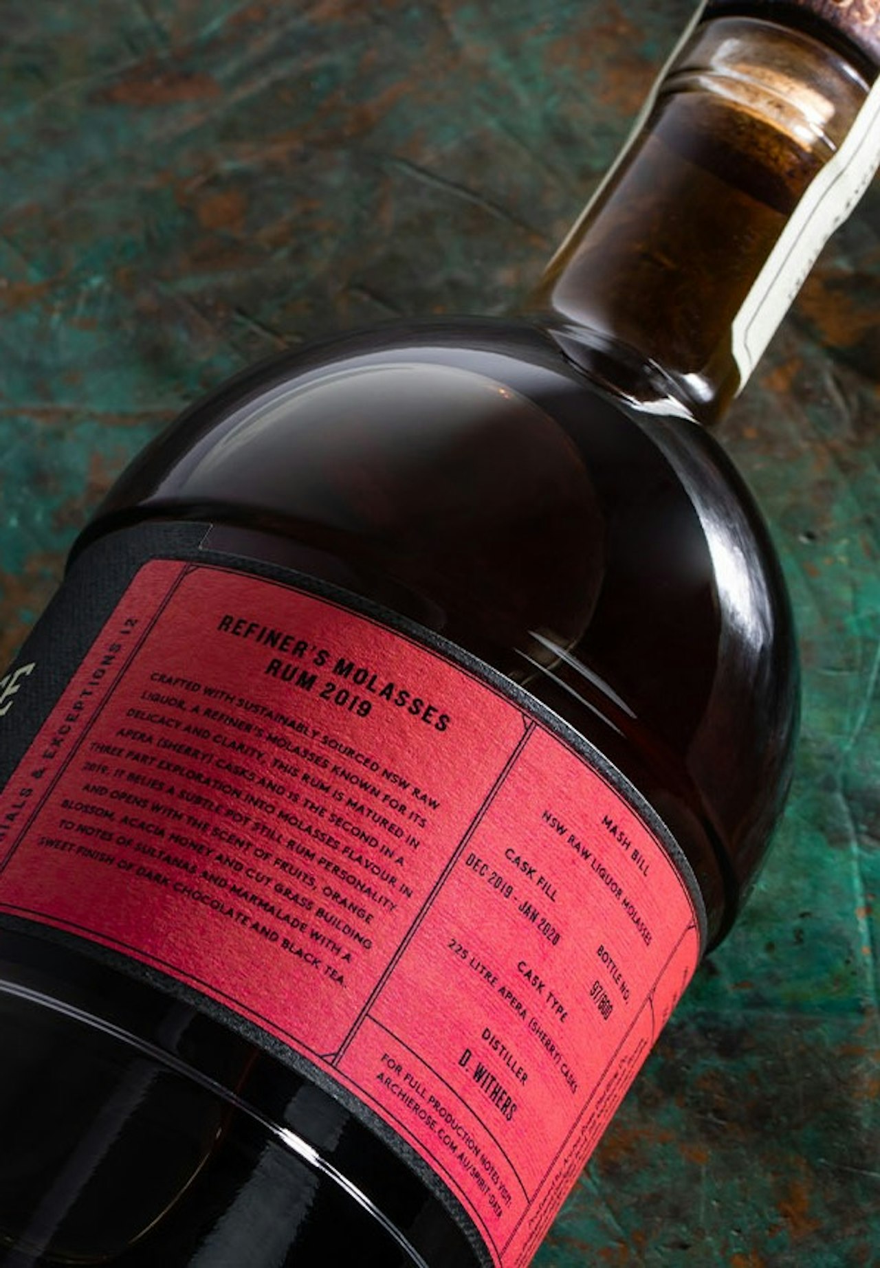 archie-rose-refiners-molasses-rum-overhead-view-of-back-of-label