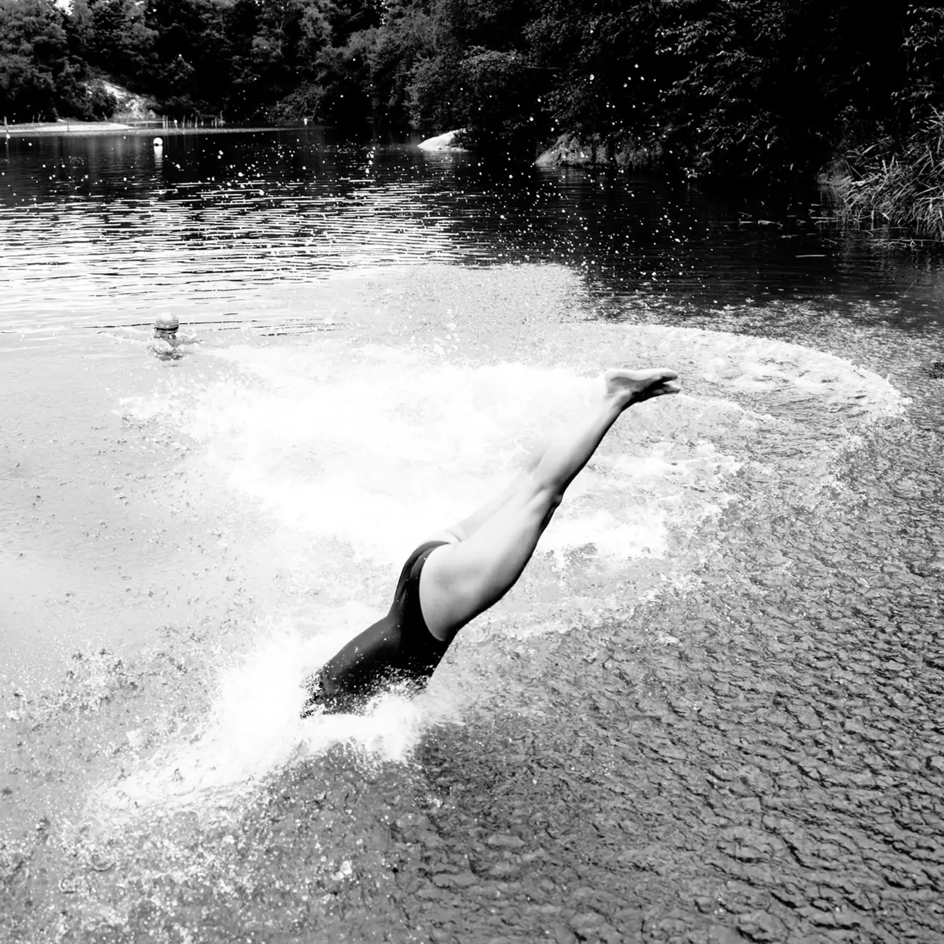 person diving into water