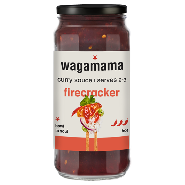 a jar of wagamama firecracker curry sauce with a black lid