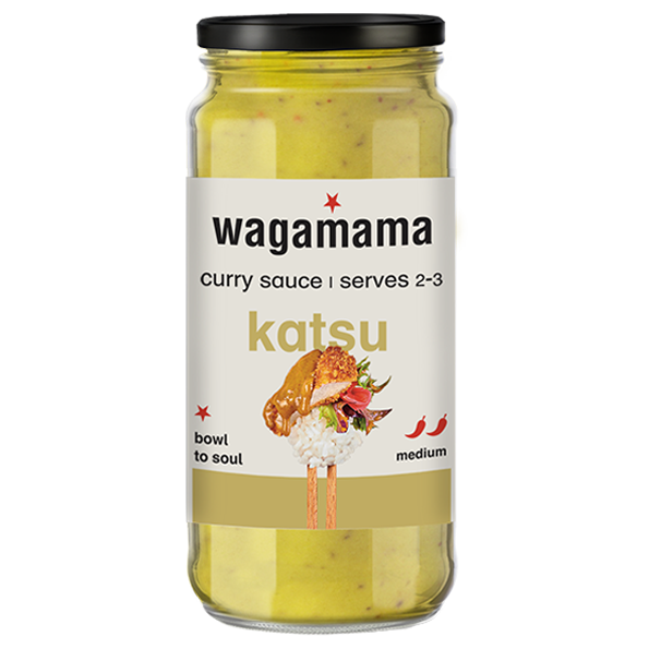 a jar of wagamama katsu curry sauce with a black lid