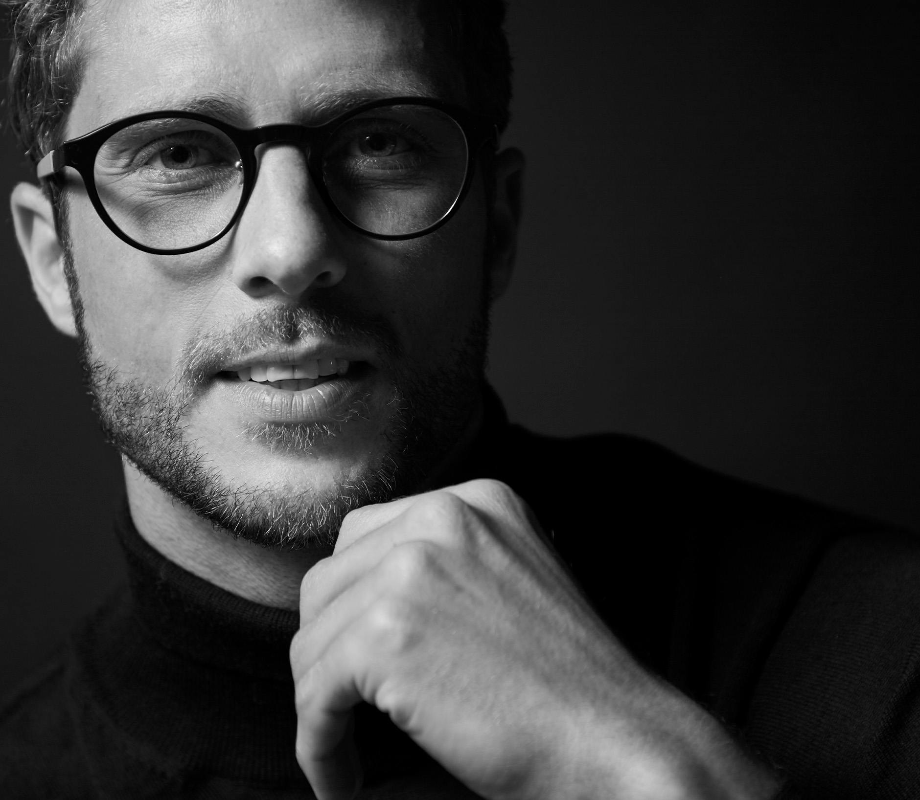 Black and white photo of man