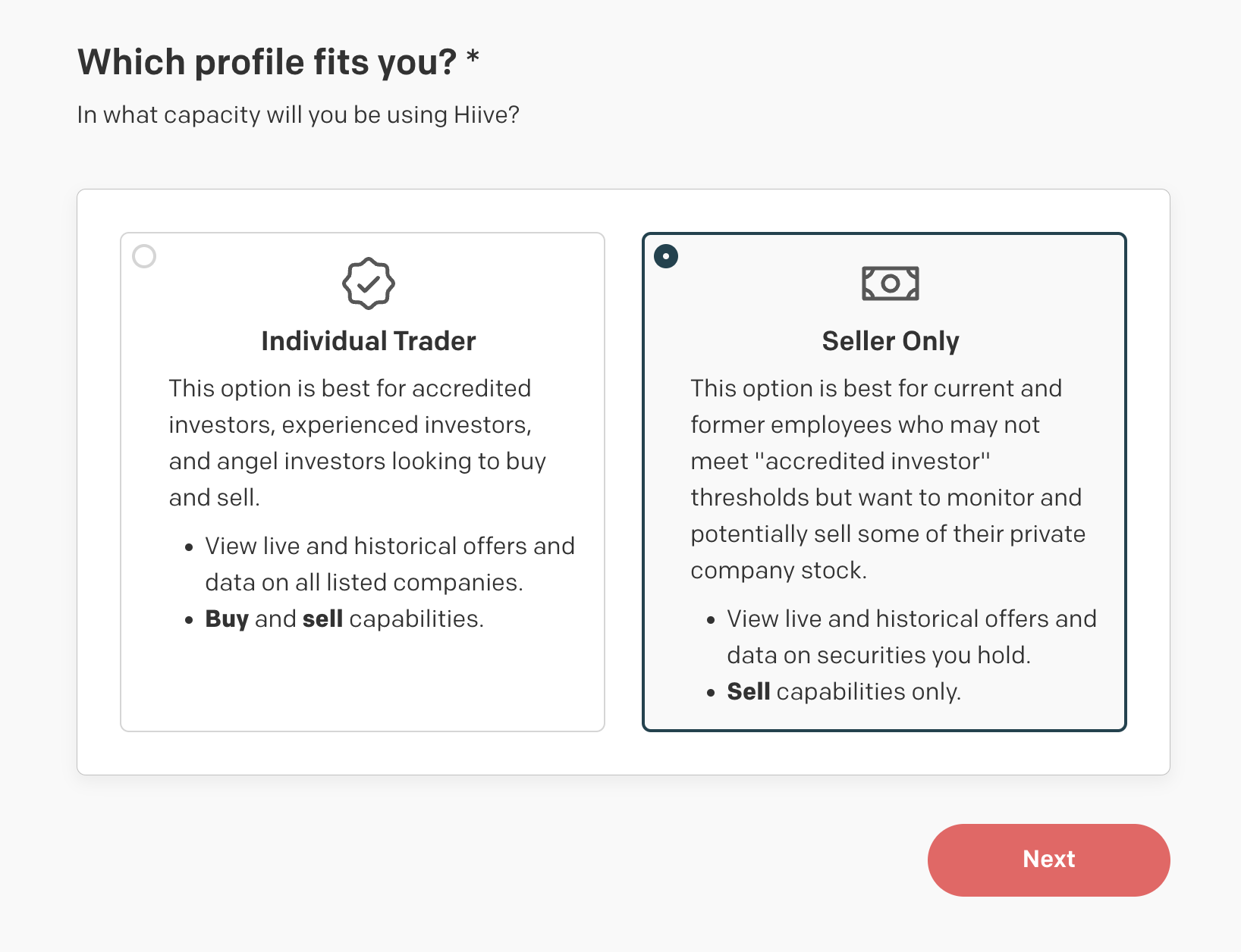 Hiive user profile selection
