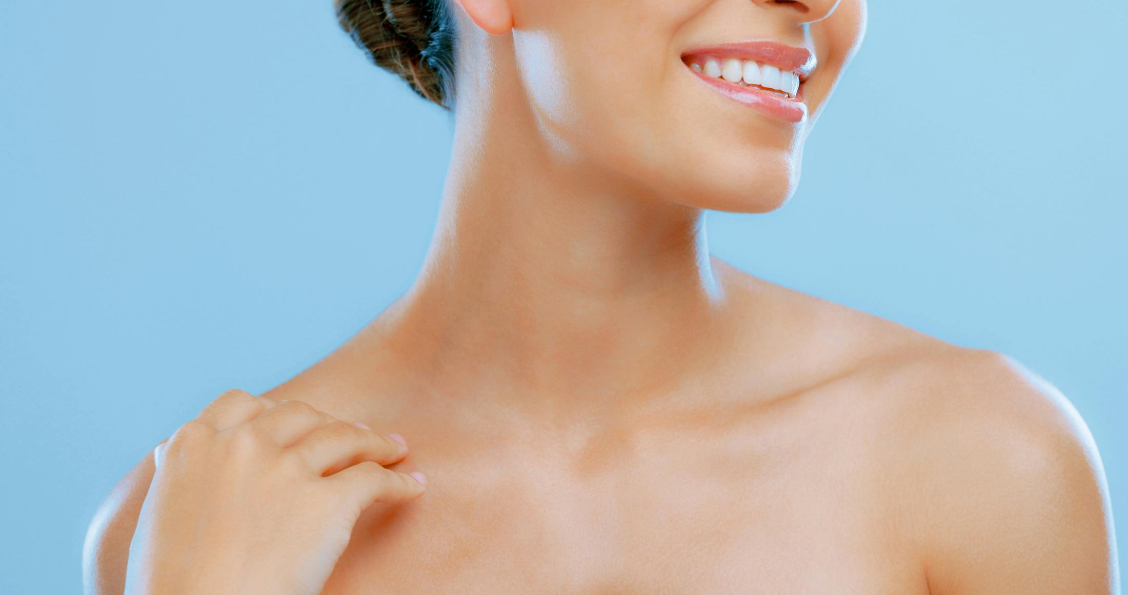 Close-up of a woman's neck and shoulders