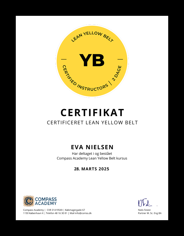 Lean Yellow Belt Cerfitikat fra Compass