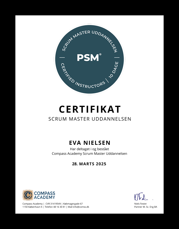 Scrum Master Kursus certifikat