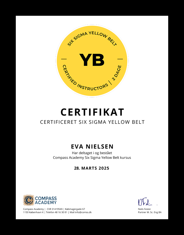 Six Sigma Yellow Belt Cerfitikat fra Compass