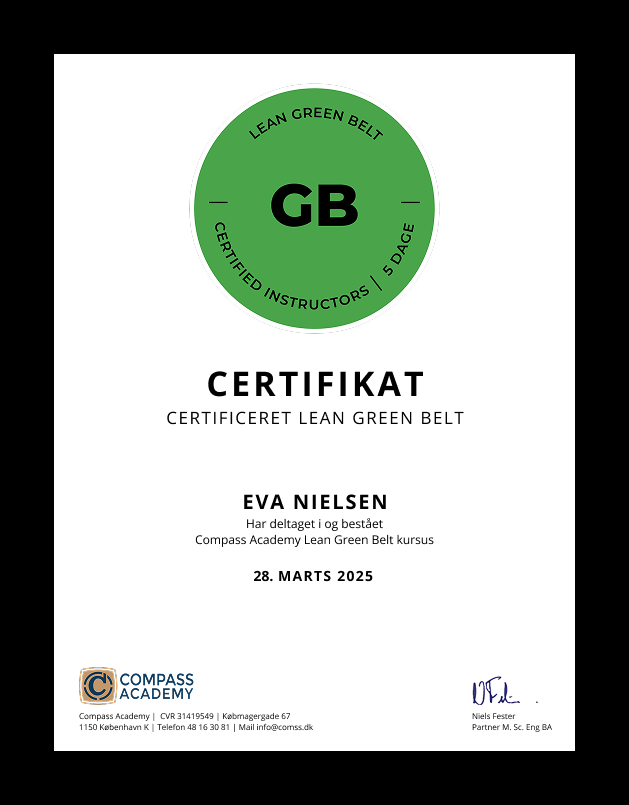 Lean GreenBelt Cerfitikat fra Compass