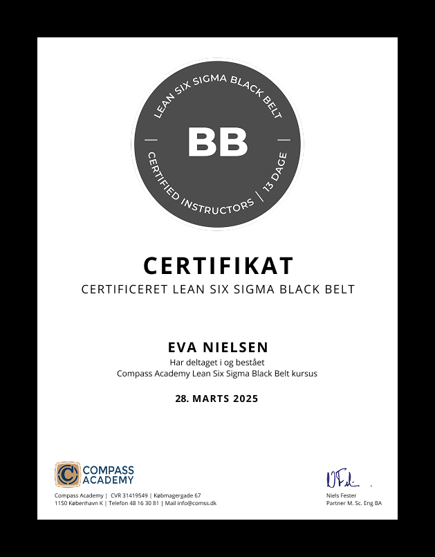 Lean Six Sigma Black Belt Cerfitikat fra Compass
