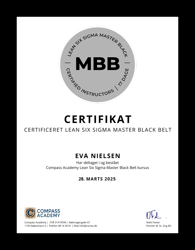Lean Six Sigma Master Black Belt Cerfitikat fra Compass