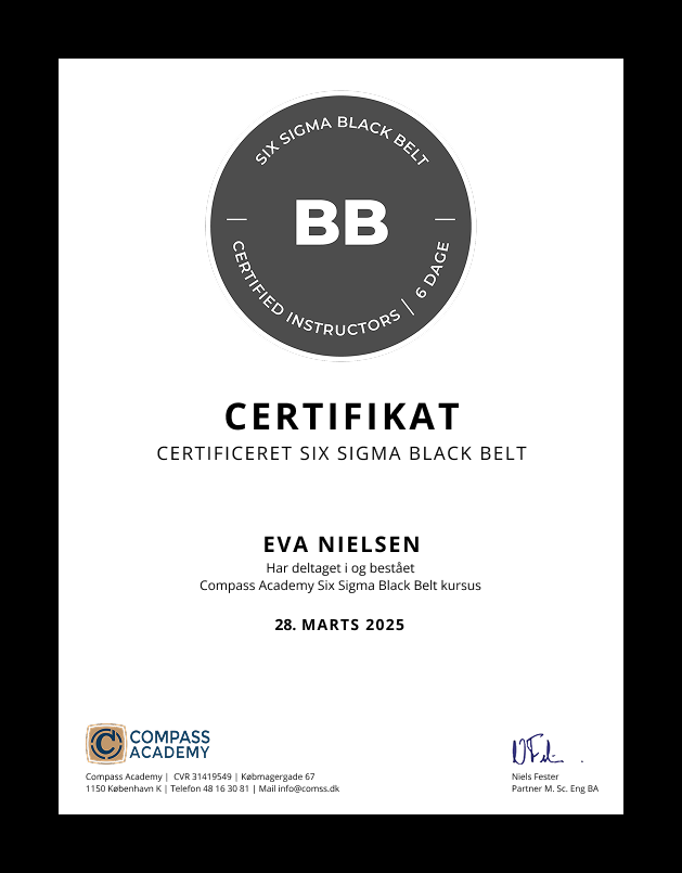 Six Sigma Black Belt Certifikat fra Compass
