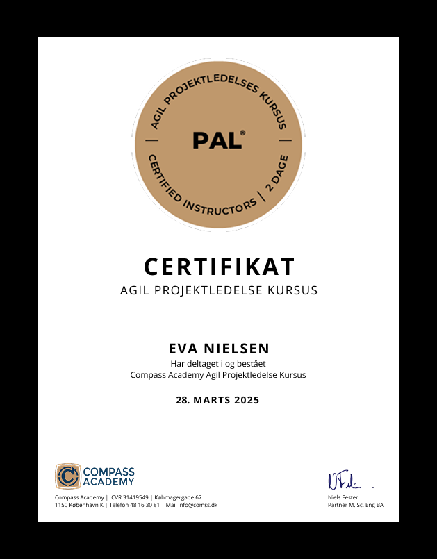 Agil Projektledelse Kursus Certifikat fra Compass