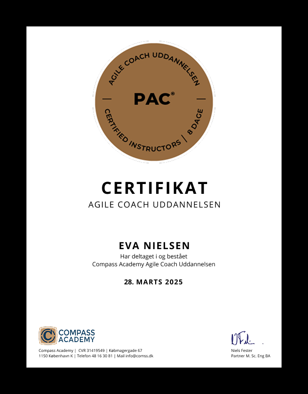 Agile Coach Uddannelsen Certifikat fra Compass