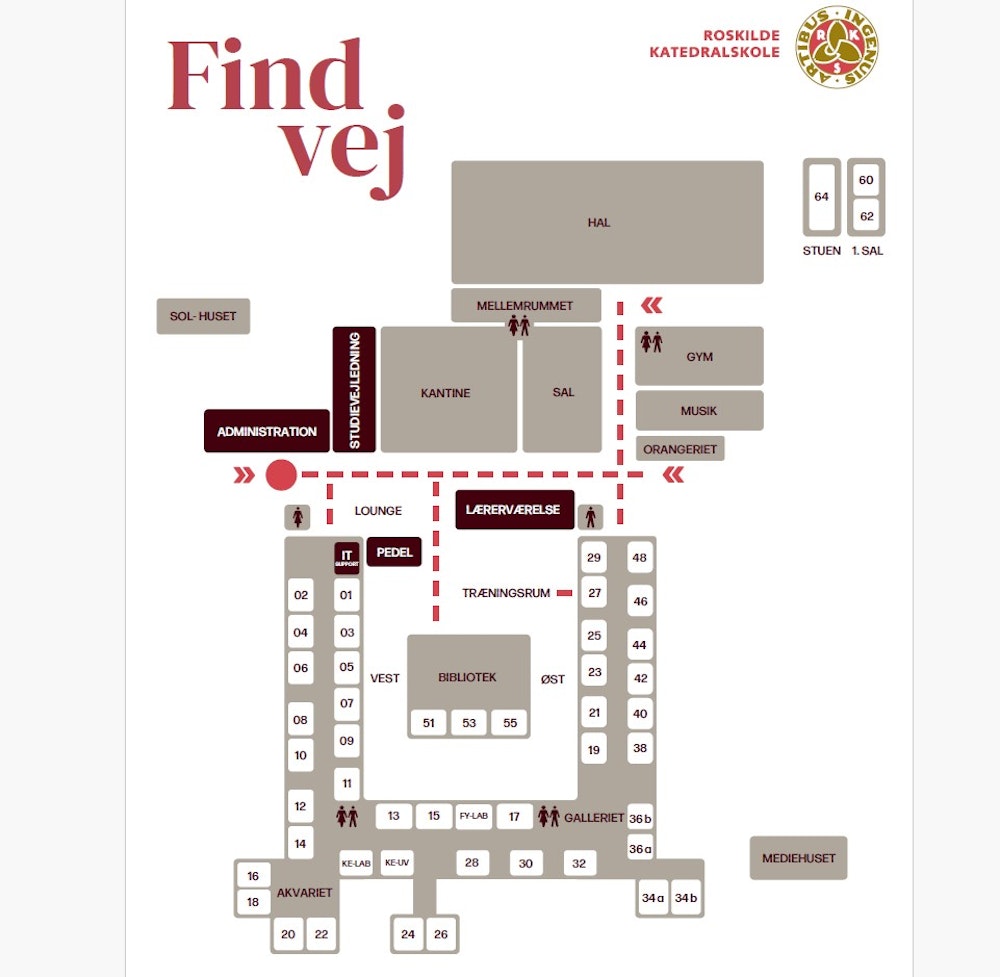 Kort over Roskilde Katedralskole
