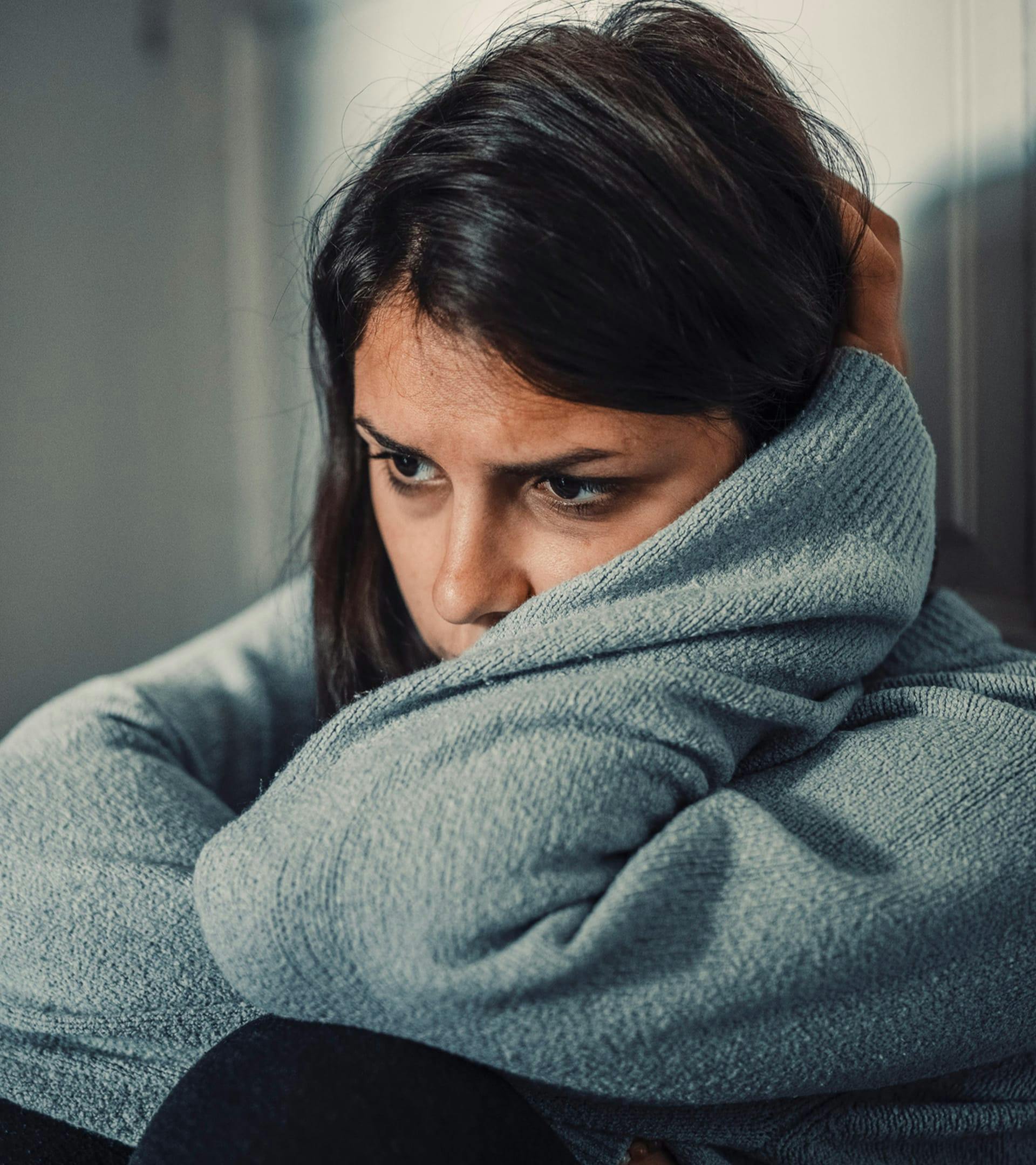 Woman looking worried.